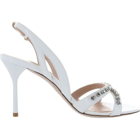 Miu Miu Womens Vernice 1 White Patent Leather Heel Sandals  Shoes Imperfections - Picture 2 of 4